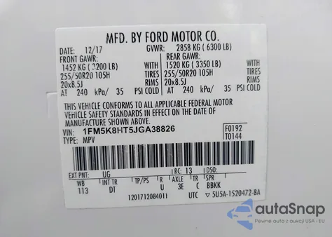 2018 Ford Explorer Platinum из США, поврежденный, VIN 1FM5K8HT5JGA38826